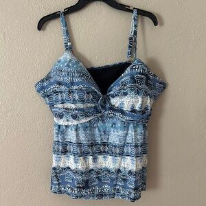 Women’s Plus Size Island Waves Swim Tankini Top, 3X, Blue/White